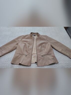 Baccini Taupe Leather Zip-Front Jacket